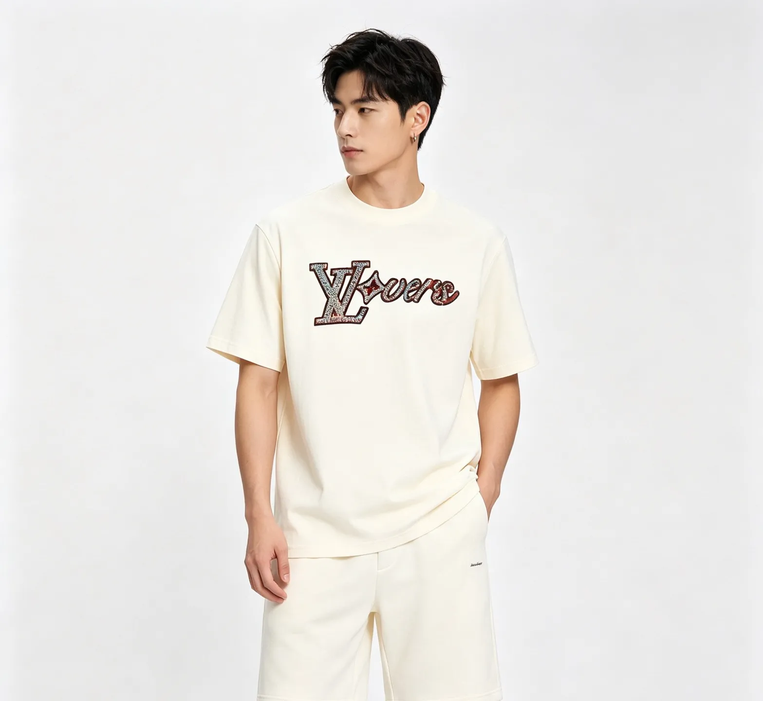 Louis Vuitton/Louis Vuitton beaded embroidered monogram short sleeves